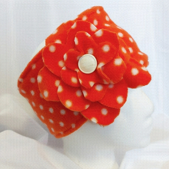 Handmade Orange and White Fleece Headband - Picture 5 of 5